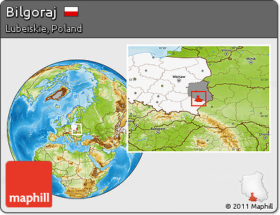 Physical Location Map of Bilgoraj, highlighted country, highlighted parent region