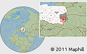 Savanna Style Location Map of Bilgoraj, highlighted country, highlighted parent region, hill shading