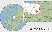 Savanna Style Location Map of Bilgoraj, highlighted country, hill shading