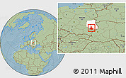 Savanna Style Location Map of Bilgoraj, highlighted parent region, hill shading