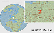 Savanna Style Location Map of Bilgoraj, hill shading