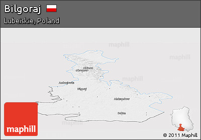 Silver Style Panoramic Map of Bilgoraj, single color outside