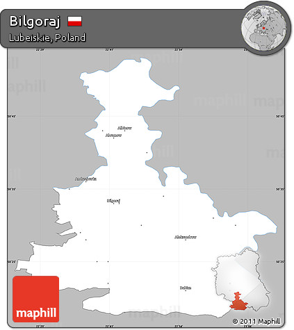 Gray Simple Map of Bilgoraj, single color outside