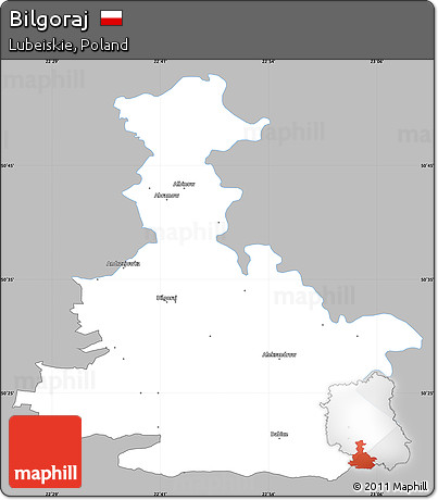 Gray Simple Map of Bilgoraj, single color outside