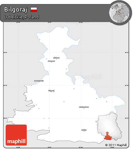 Silver Style Simple Map of Bilgoraj, single color outside