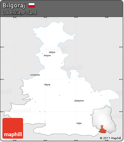 Silver Style Simple Map of Bilgoraj, single color outside
