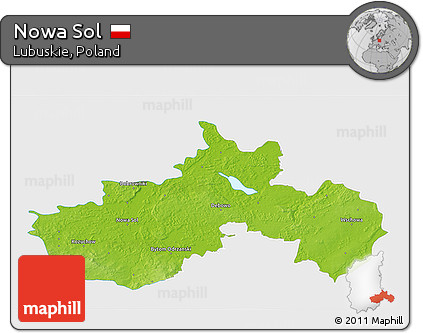Physical 3D Map of Nowa Sol, single color outside