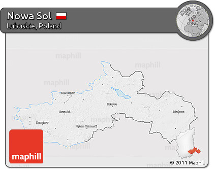 Silver Style 3D Map of Nowa Sol, single color outside