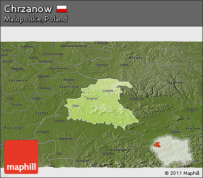 Physical 3D Map of Chrzanow, darken