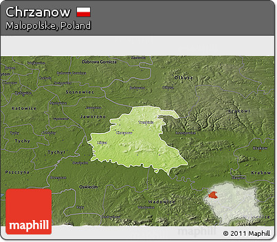 Physical 3D Map of Chrzanow, darken