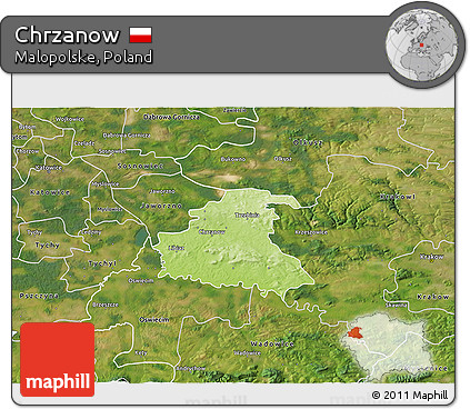 Physical 3D Map of Chrzanow, satellite outside