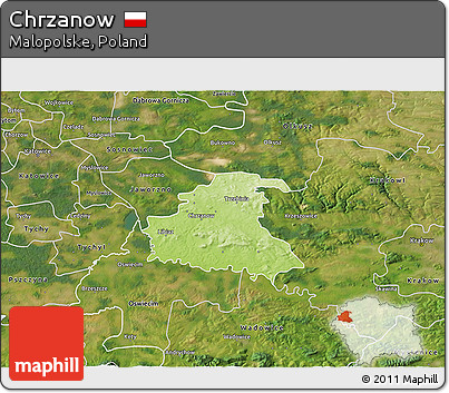 Physical 3D Map of Chrzanow, satellite outside