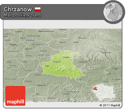 Physical 3D Map of Chrzanow, semi-desaturated