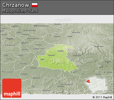 Physical 3D Map of Chrzanow, semi-desaturated