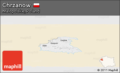 Classic Style Panoramic Map of Chrzanow, single color outside