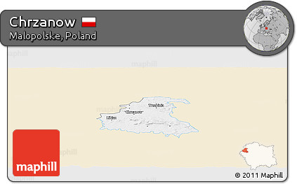 Classic Style Panoramic Map of Chrzanow, single color outside