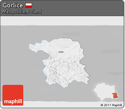 Gray 3D Map of Gorlice, single color outside