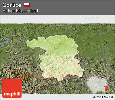 Physical 3D Map of Gorlice, darken