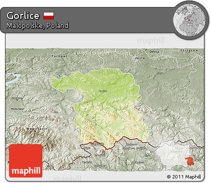 Physical 3D Map of Gorlice, semi-desaturated