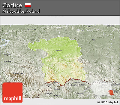 Physical 3D Map of Gorlice, semi-desaturated