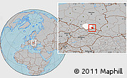 Gray Location Map of Gorlice, highlighted parent region, hill shading