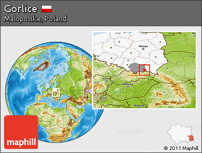Physical Location Map of Gorlice, highlighted country, highlighted parent region