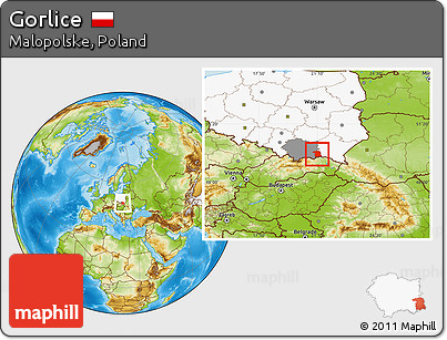 Physical Location Map of Gorlice, highlighted country, highlighted parent region