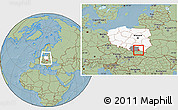 Savanna Style Location Map of Gorlice, highlighted country, highlighted parent region, within the entire country, hill shading