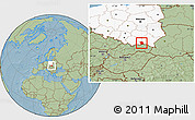 Savanna Style Location Map of Gorlice, highlighted country, hill shading