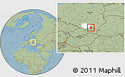 Savanna Style Location Map of Gorlice, highlighted parent region, hill shading