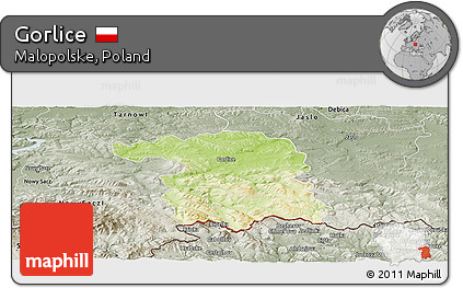 Physical Panoramic Map of Gorlice, semi-desaturated