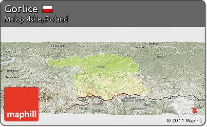 Physical Panoramic Map of Gorlice, semi-desaturated