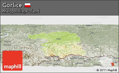 Physical Panoramic Map of Gorlice, semi-desaturated