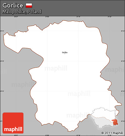 Gray Simple Map of Gorlice, cropped outside