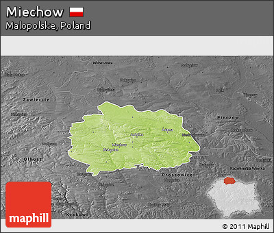 Physical 3D Map of Miechow, darken, desaturated