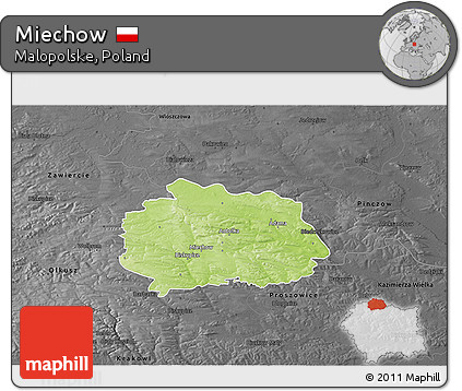 Physical 3D Map of Miechow, darken, desaturated