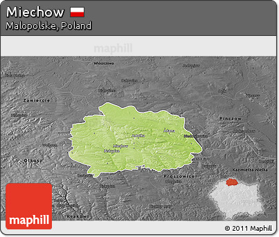 Physical 3D Map of Miechow, darken, desaturated