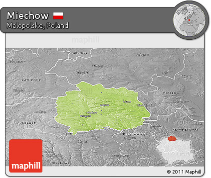 Physical 3D Map of Miechow, desaturated