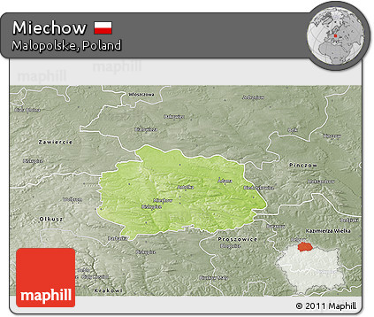 Physical 3D Map of Miechow, semi-desaturated