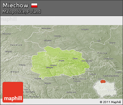 Physical 3D Map of Miechow, semi-desaturated