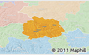 Political 3D Map of Miechow, lighten