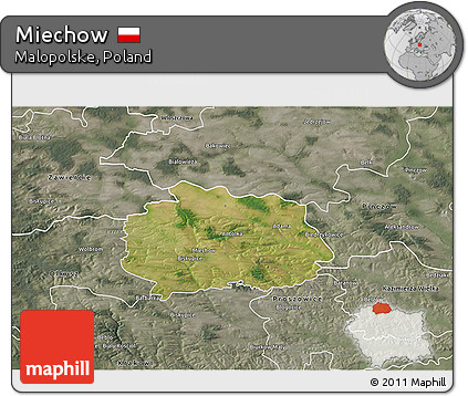 Satellite 3D Map of Miechow, semi-desaturated