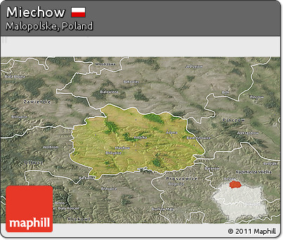 Satellite 3D Map of Miechow, semi-desaturated
