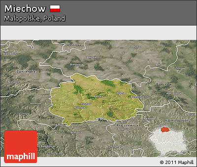Satellite 3D Map of Miechow, semi-desaturated