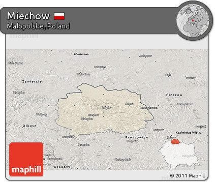 Shaded Relief 3D Map of Miechow, semi-desaturated