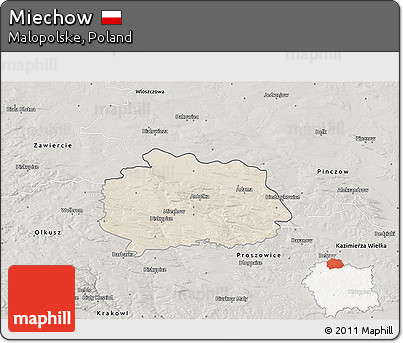 Shaded Relief 3D Map of Miechow, semi-desaturated