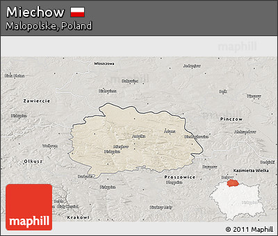 Shaded Relief 3D Map of Miechow, semi-desaturated