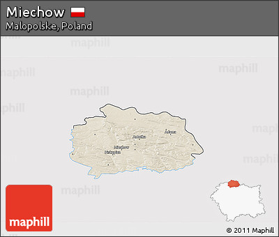 Shaded Relief 3D Map of Miechow, single color outside