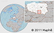 Gray Location Map of Miechow, highlighted country, hill shading