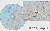 Gray Location Map of Miechow, highlighted parent region, hill shading